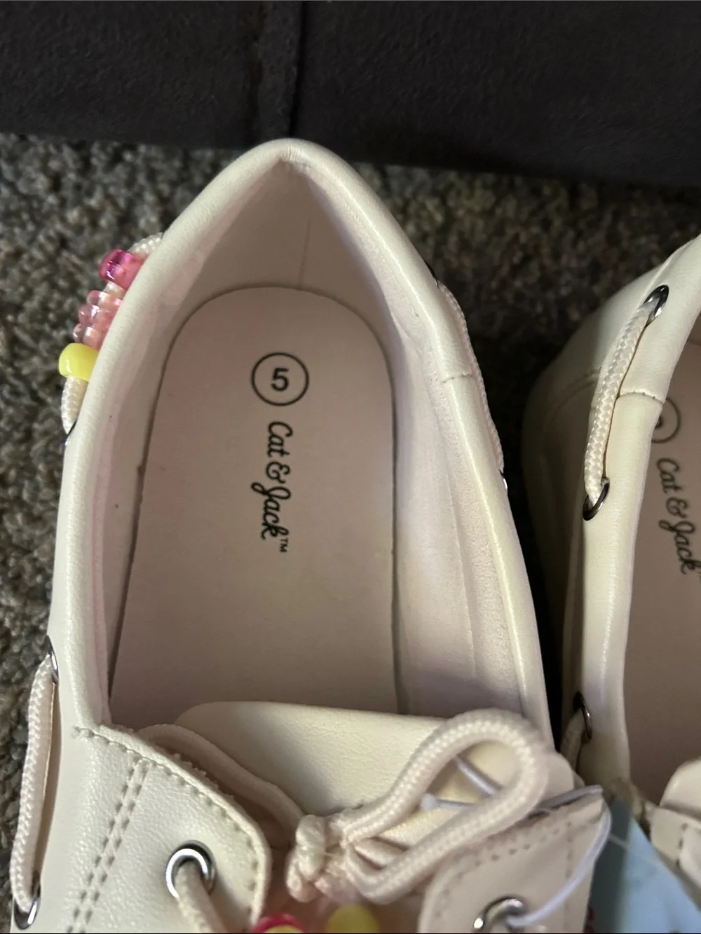 Cat & Jack Cream Boat Shoes with Pink and Yellow Beads